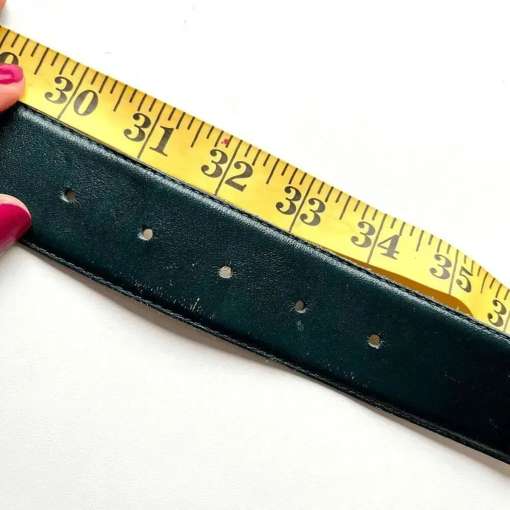 Vintage 1980s Green Leather Belt with Geometric Gold Buckle - Liz Claiborne